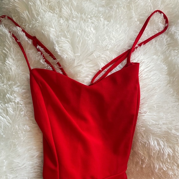 Strappy back Midi Spaghetti Strap Red Dress Ribbon Bow - Picture 2 of 6